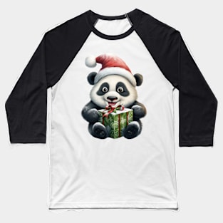 Baby Christmas Panda Bear With Gift Baseball T-Shirt